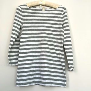 J.Crew Gray/White Stripes, Boat Neck, 100% Cotton Long Sleeves T-Shirt, Size XS